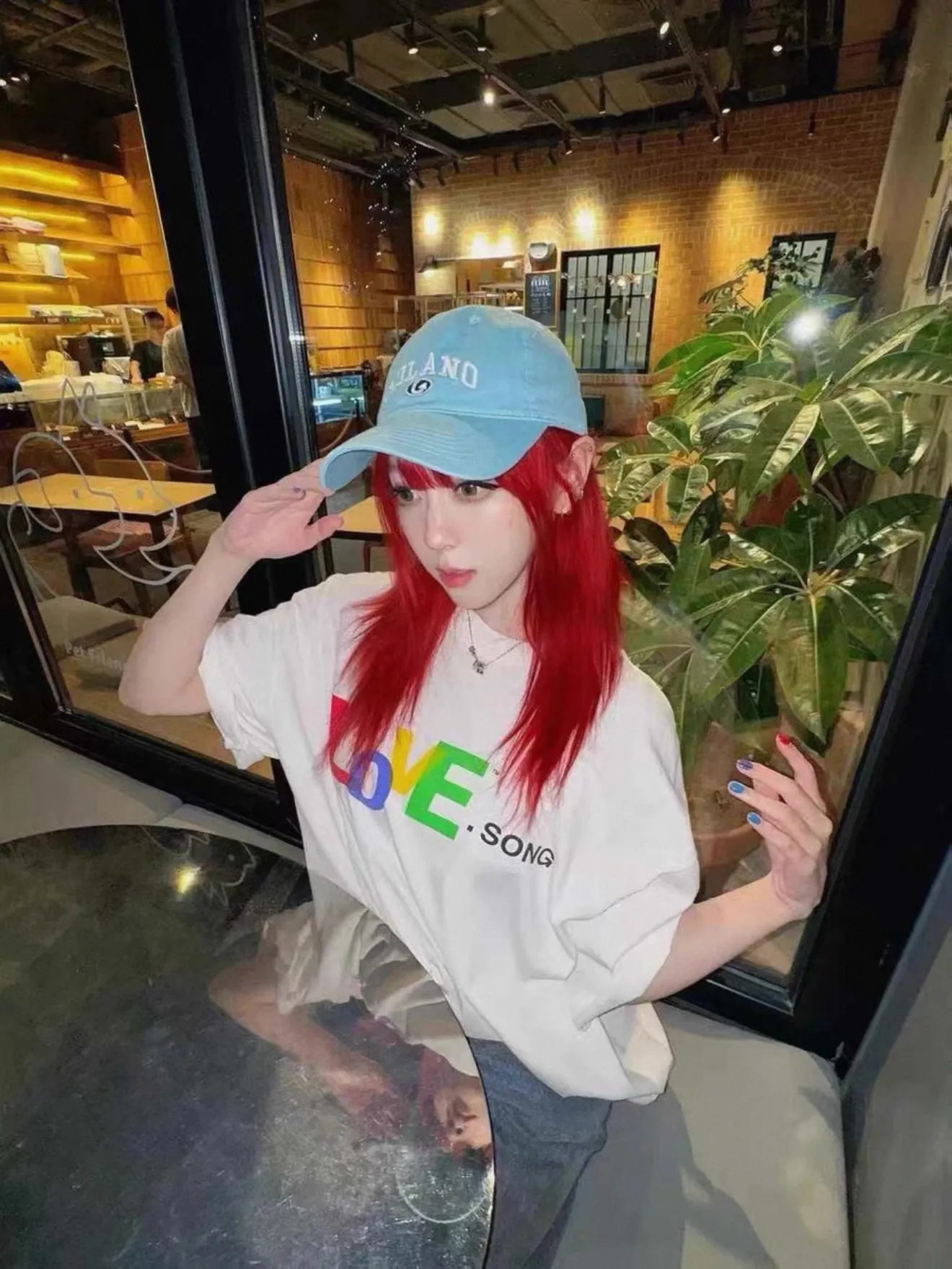 ❥8031#P116 Saint Mxxxxxx short-sleeved T-shirt, made of soft cotton fabric, comfortable and breathable. The words "LOVE SONG" are printed on the front. It has a full street feel and a loose fit. It is suitable for daily casual or street wear. Size: (S-M-L-XL) Color: Beige